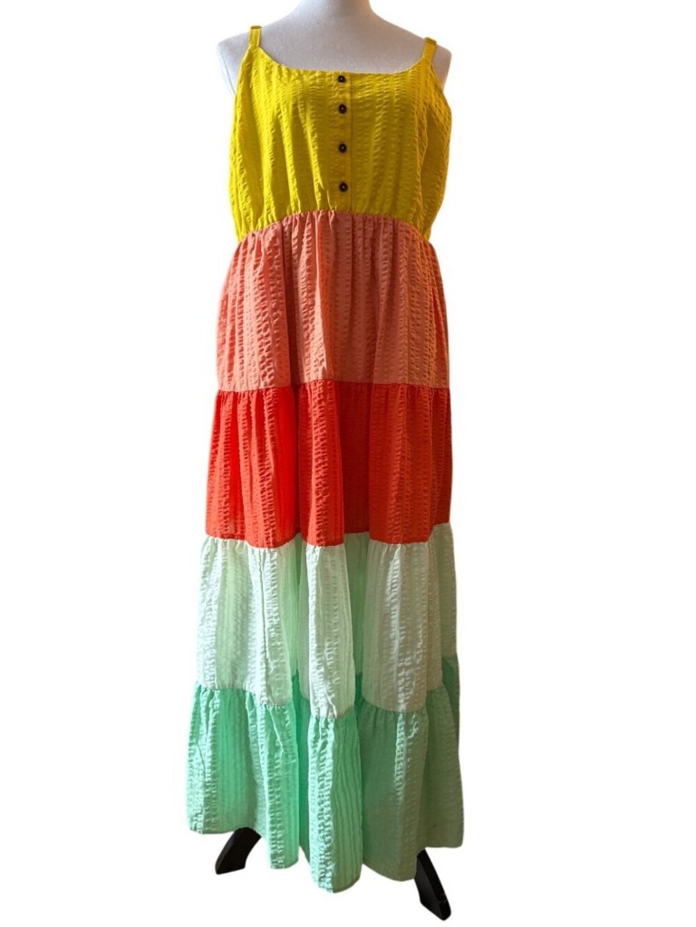 Torrid Multi-Stripe Seersucker Tiered Maxi Spring Summer Boho w/ Pockets Dress